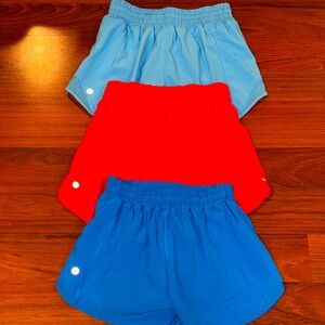 Lululemon Size 4 Hotty Hot Shorts Bundle Poolside Kayak Blue Red Heat Alo